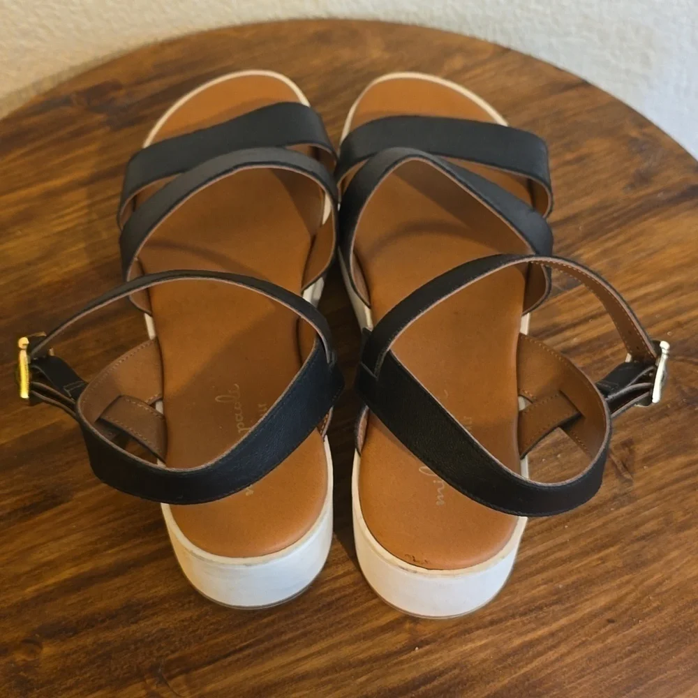 Mila Paoli Womens Black Italian Leather Platform Sandals Strappy Neutral Sz.10.5